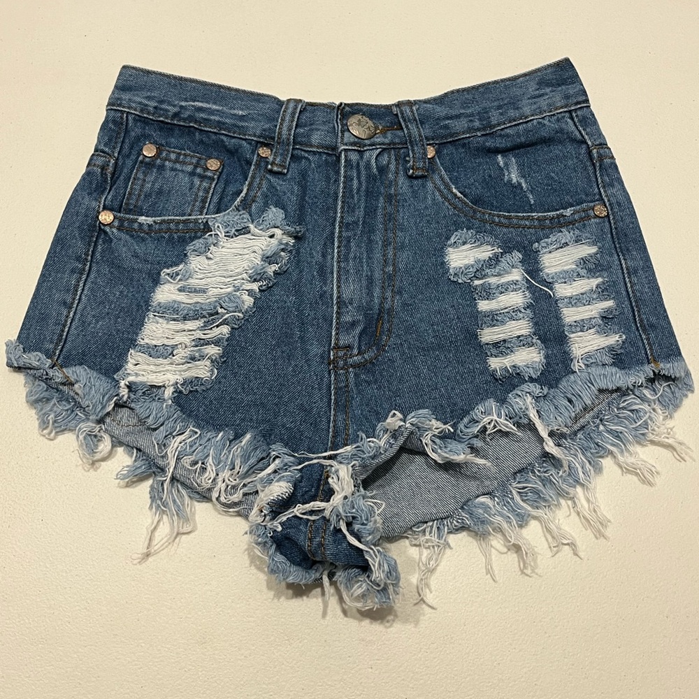 Distressed Blue Denim Shorts